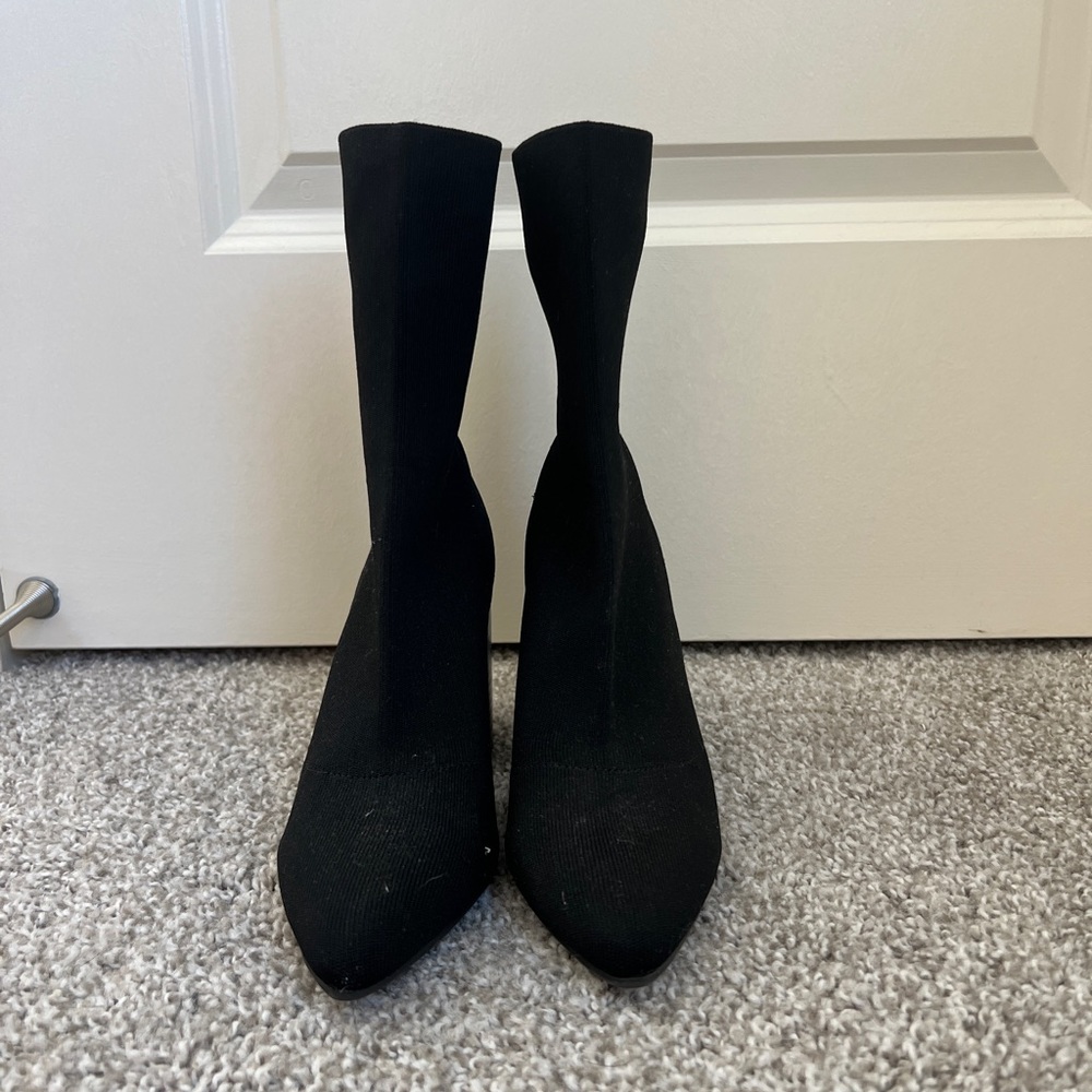 WORN ONCE Black Steve Madden Pointed Toe Heeled Sock Bootie. Size 6.5.